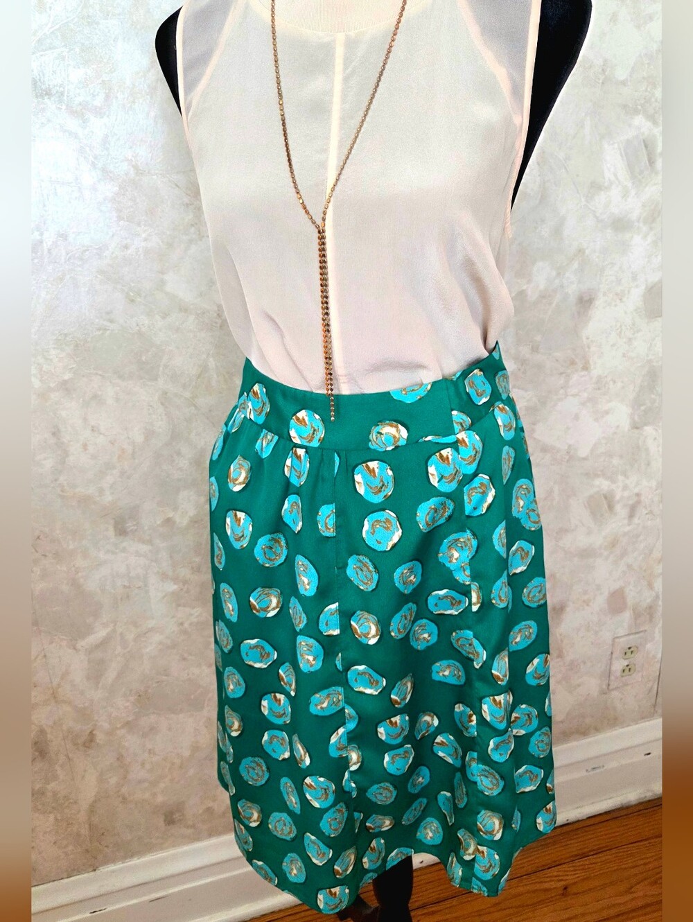The Limited Emerald Green Printed Skirt Sz S | Pleated A-Line Midi |